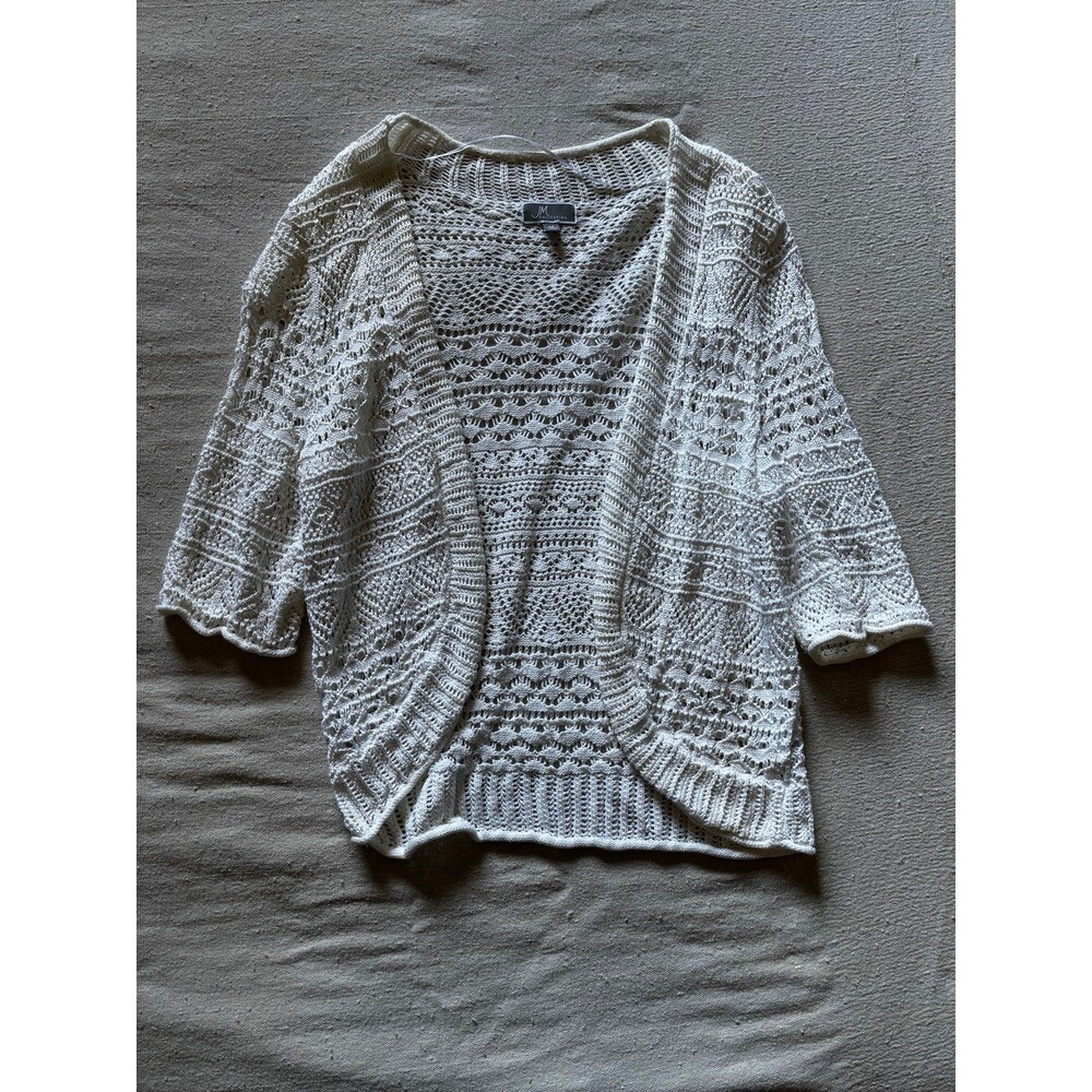 Boho Style Crochet Knit Open Front 3/4 Sleeve Cardigan Sweater